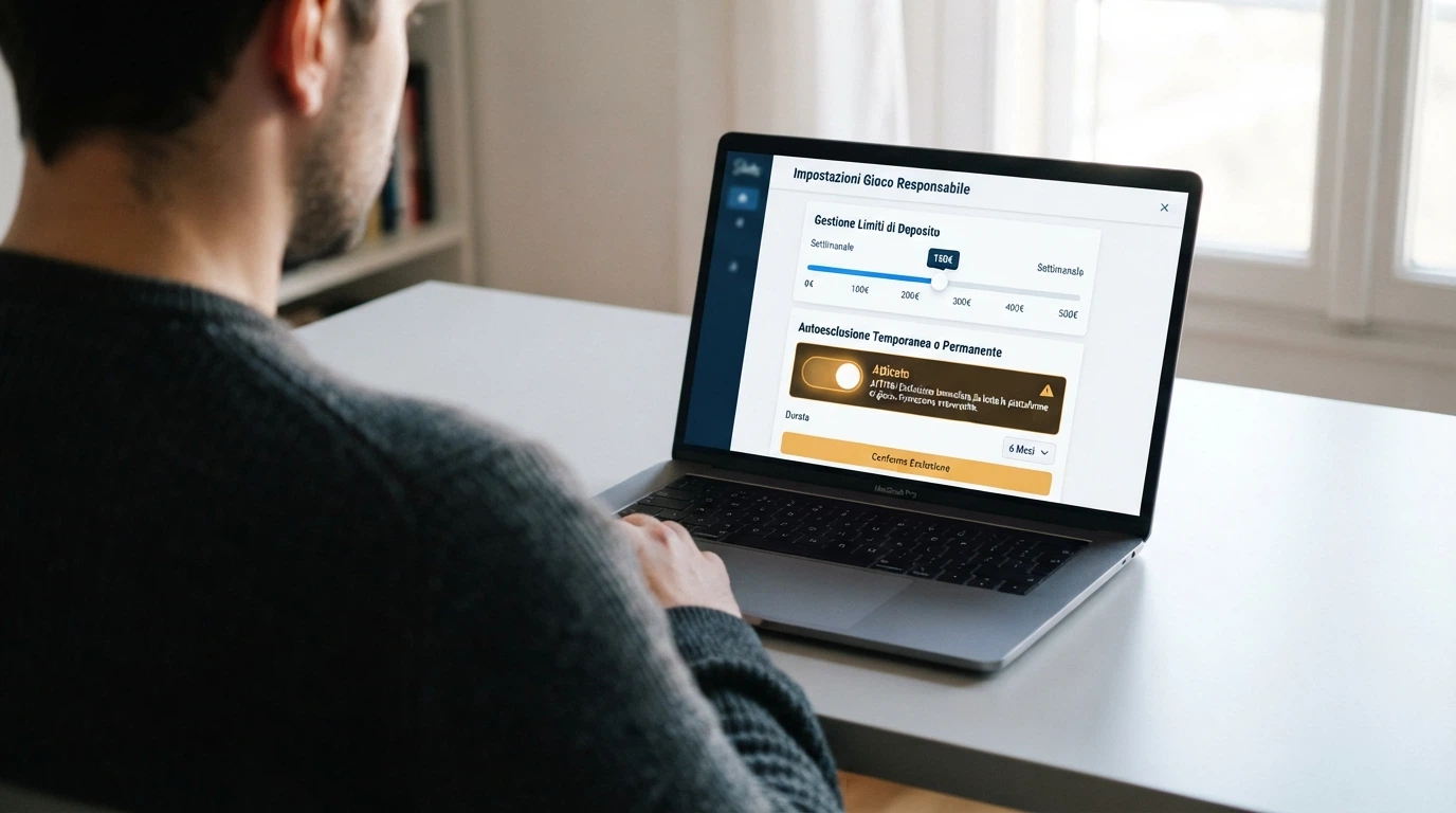 Il pannello dei limiti di deposito di un conto gioco con l'interruttore dell'autoesclusione in evidenza