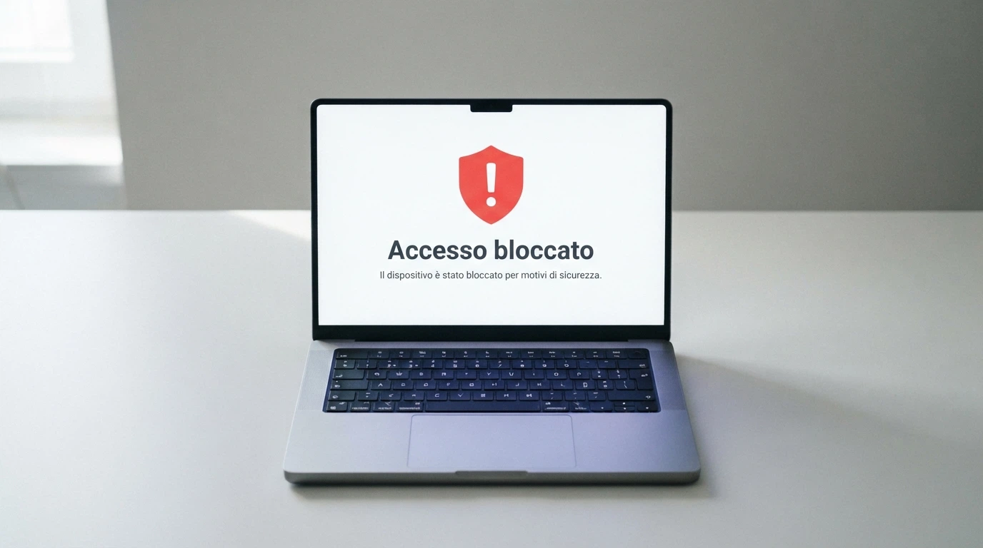 Uno schermo che mostra la pagina di reindirizzamento sito-inibito-giochi.adm.gov.it con il messaggio di blocco