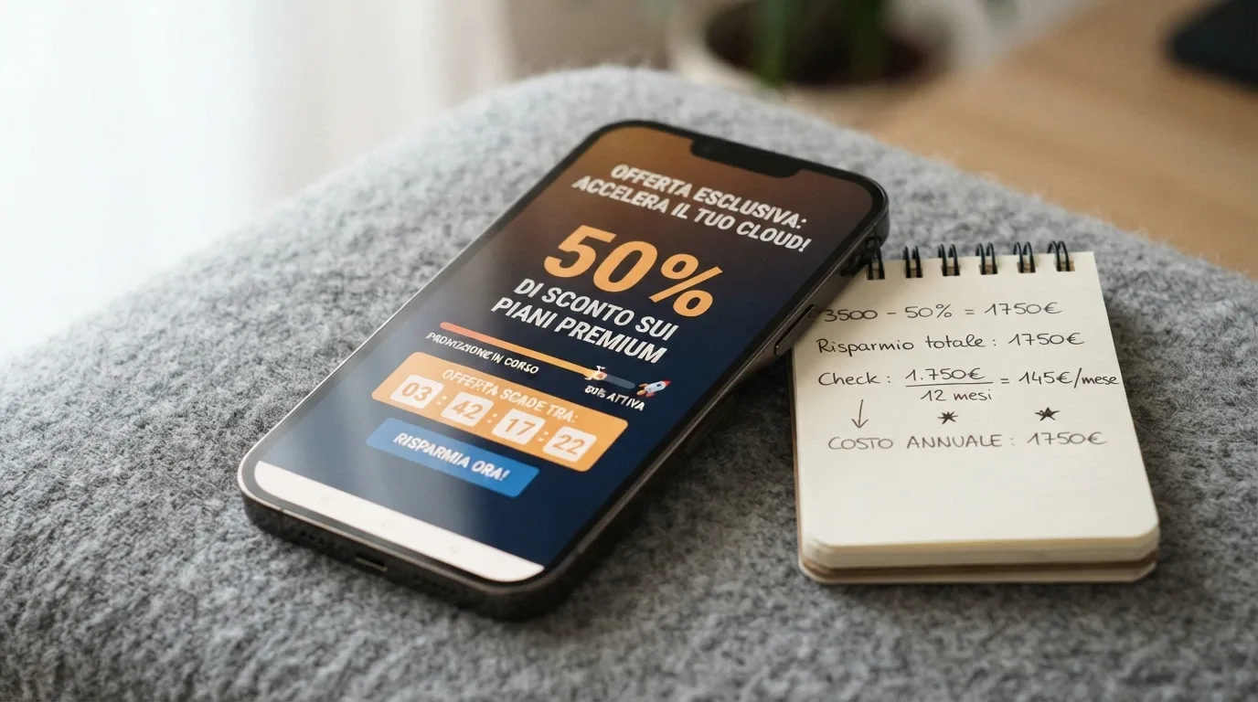 Un telefono Android con il dettaglio di un'offerta bonus: percentuale di match, wagering e scadenza evidenziati