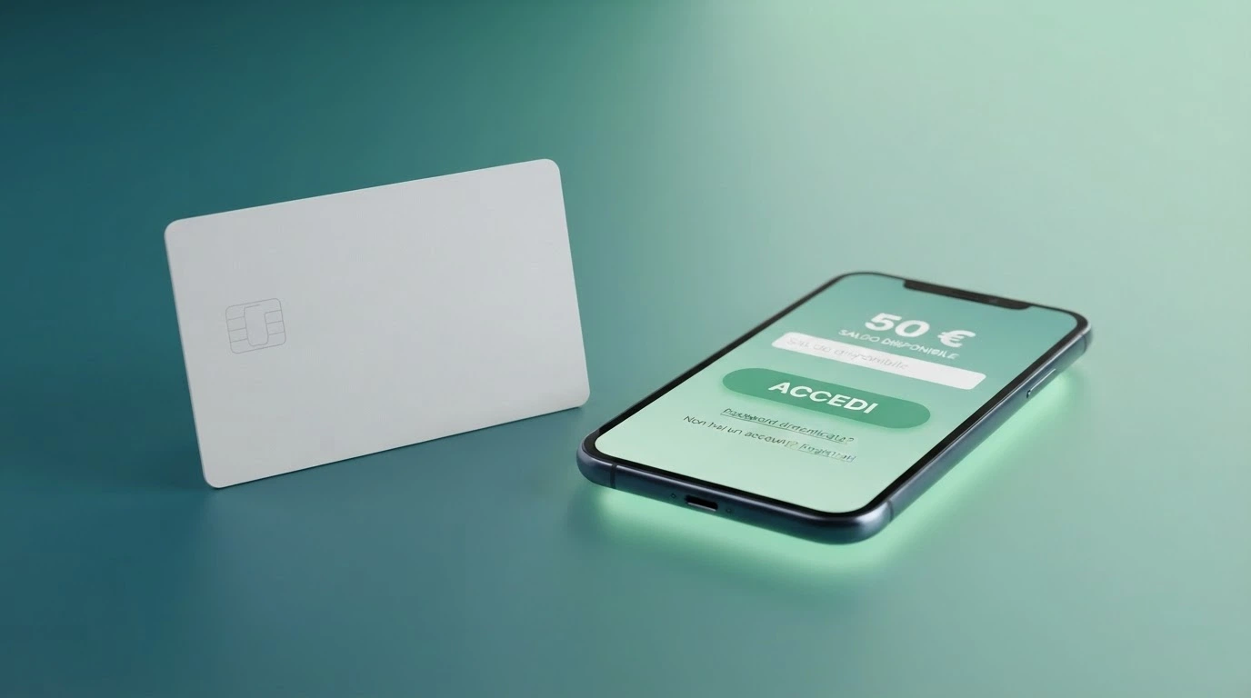 Una carta d'identità elettronica (CIE) e uno smartphone con la schermata di login SPID, accanto la scritta «50€ senza deposito» su sfondo verde