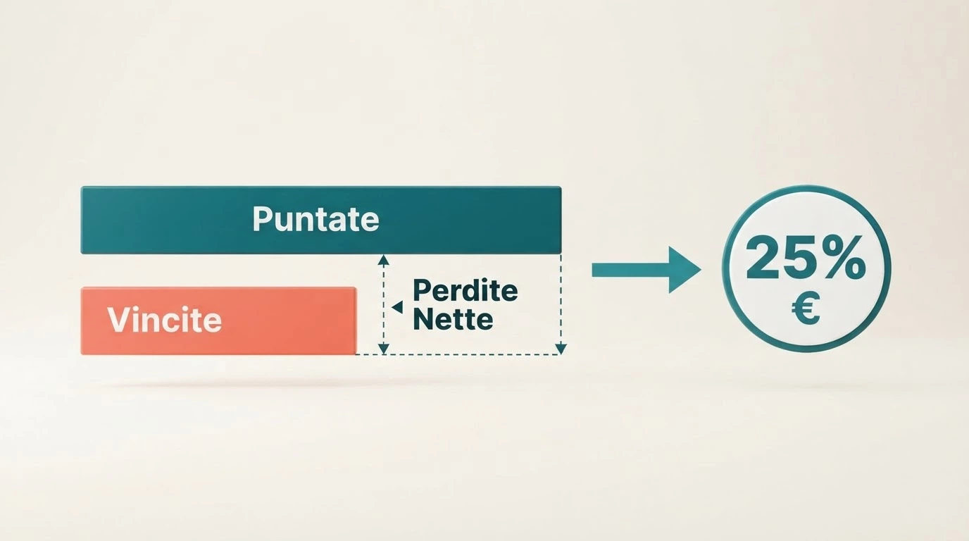 Schema grafico della formula del cashback: puntate meno vincite, moltiplicato per la percentuale