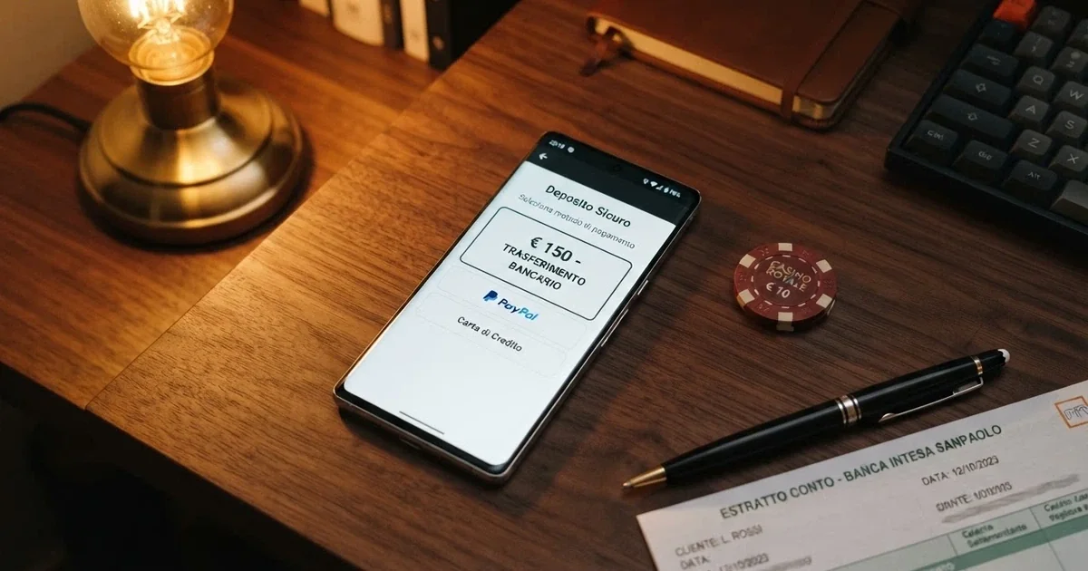 Interfaccia di un casinò online con l'opzione di pagamento tramite bonifico bancario in evidenza