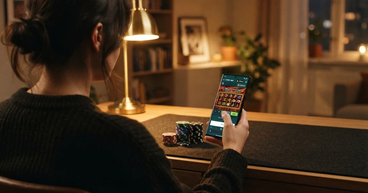 Un giocatore consulta lo smartphone davanti all'interfaccia di un casinò online con licenza ADM