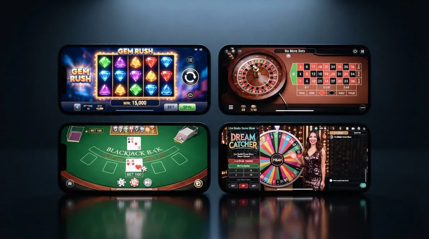 Griglia di icone delle app casinò ADM per iPhone affiancate in una schermata di confronto su sfondo scuro
