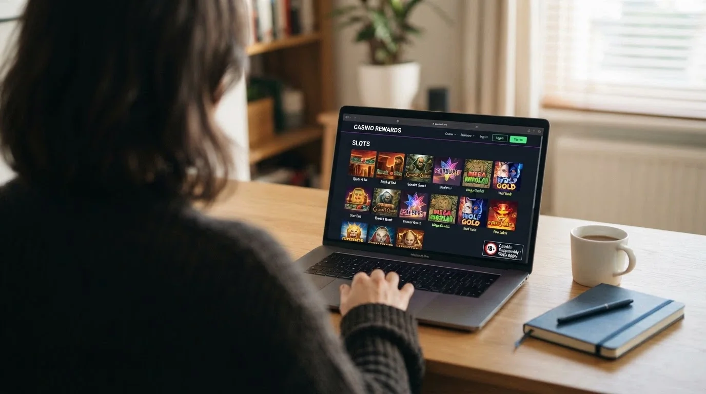 La homepage di un casinò online con licenza ADM che mostra la sezione slot in evidenza e il badge della concessione nel footer
