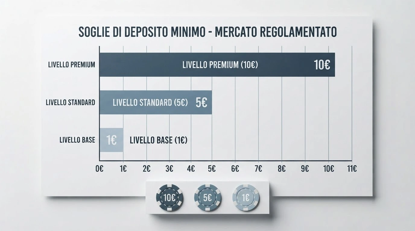 Una tabella comparativa con i loghi di dieci operatori ADM e le rispettive soglie di deposito