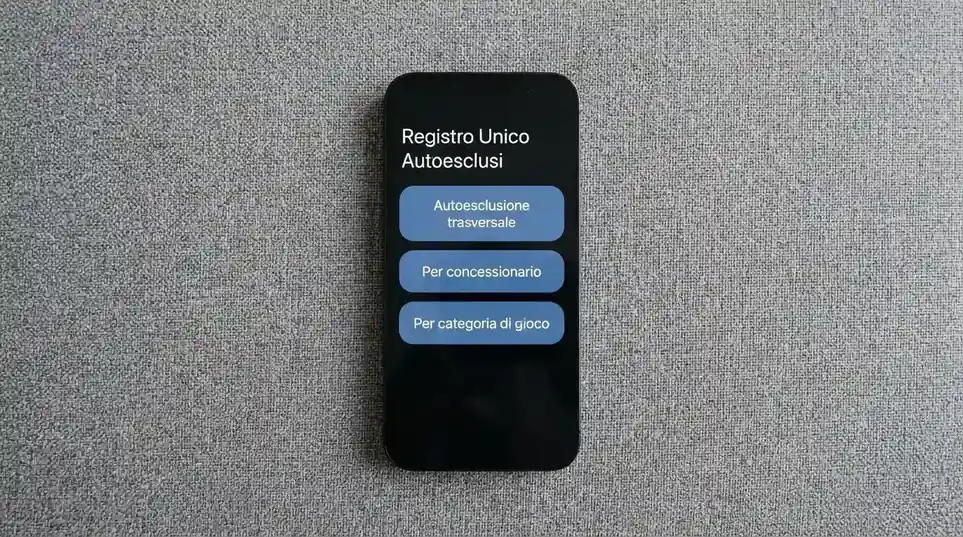 L'interfaccia di attivazione del RUA su un casinò ADM con tre pulsanti: trasversale, per concessionario, per categoria di gioco