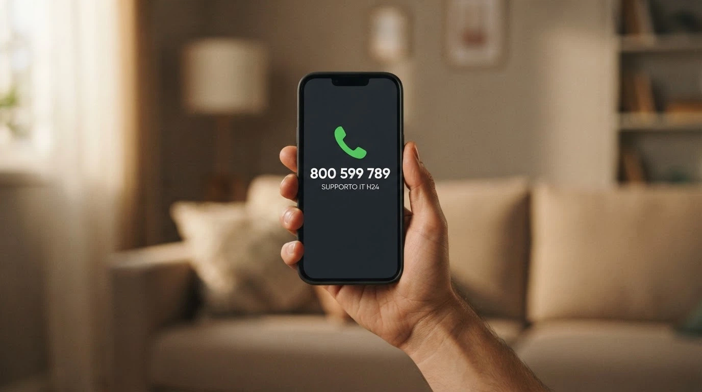 Una mano che compone un numero verde su uno smartphone, con il logo del Telefono Verde Nazionale sullo schermo