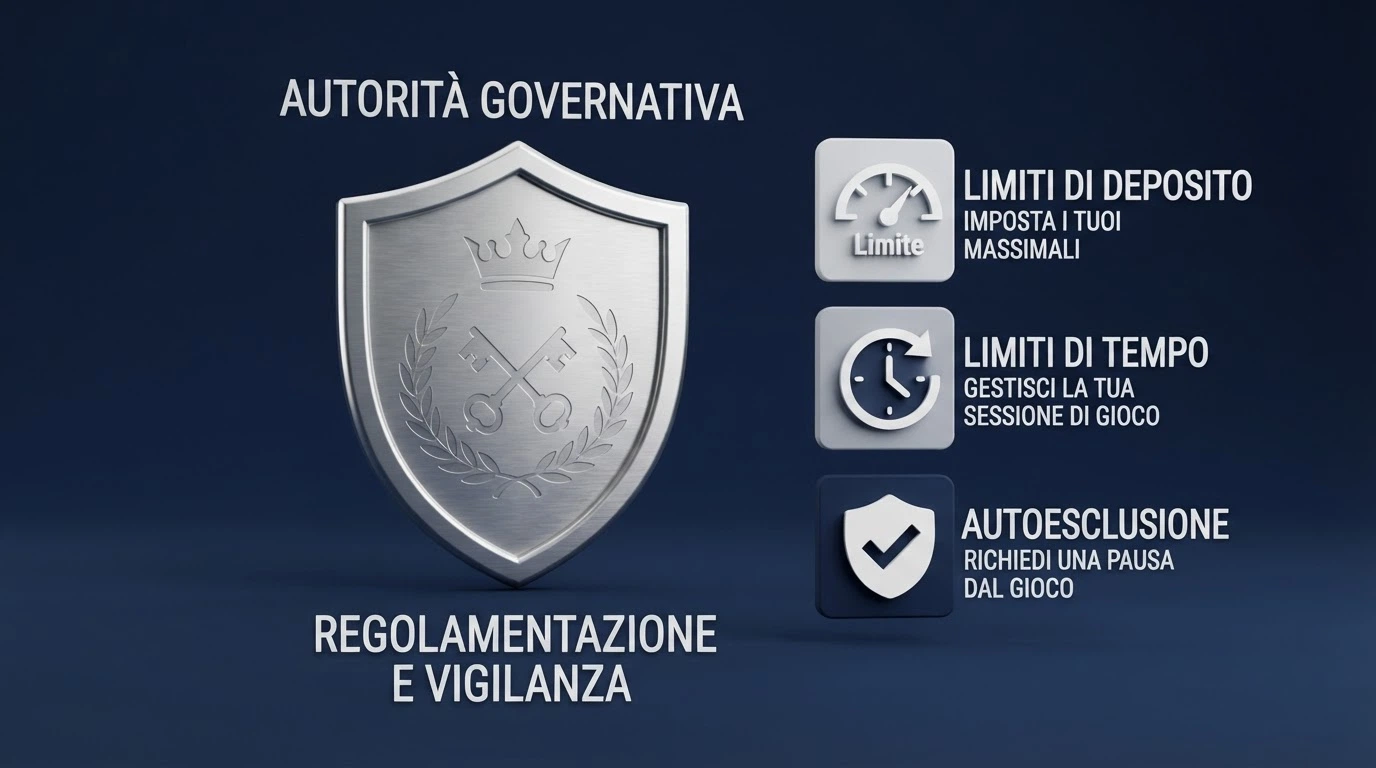 Il logo dell'Agenzia delle Dogane e dei Monopoli e un'infografica che illustra le tutele del giocatore sotto concessione ADM