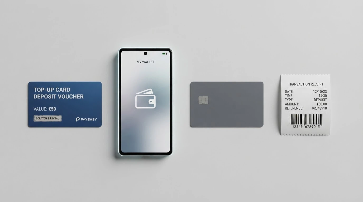 Le icone di Postepay, PayPal, Skrill e un voucher fisico affiancate su sfondo neutro