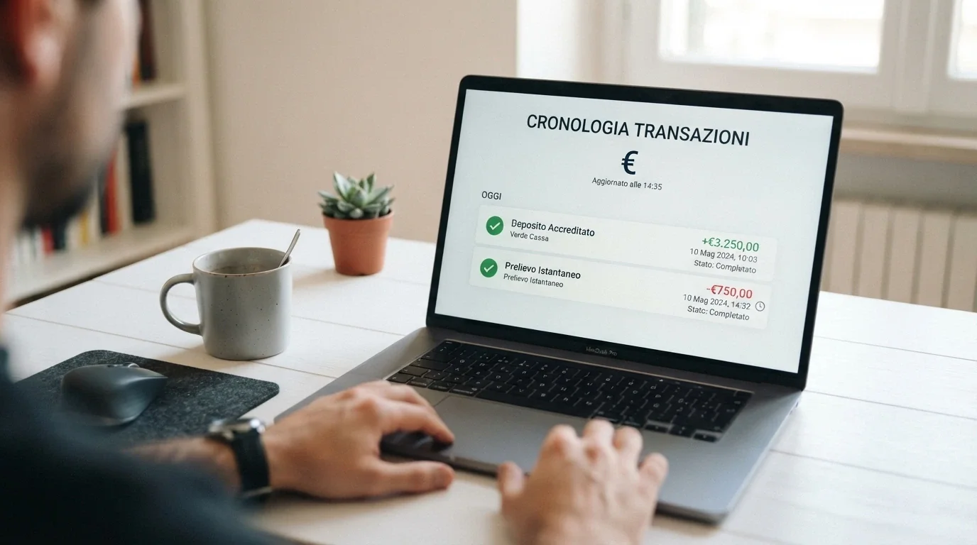 L'interfaccia di PayPal aperta sulla cronologia transazioni con un casinò online, con un deposito e un prelievo completati nella stessa giornata