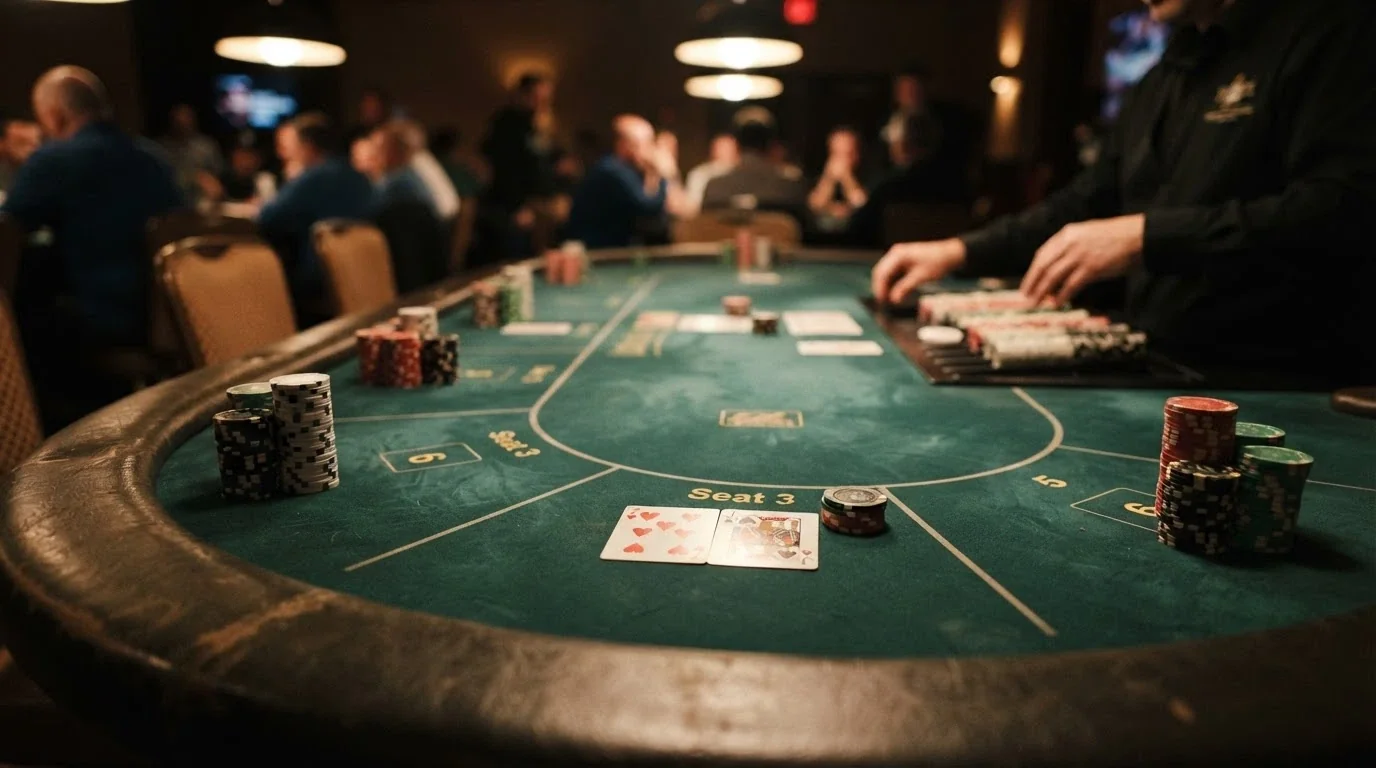 Tavolo da poker professionale nella sala privata del Casinò di Sanremo durante un torneo