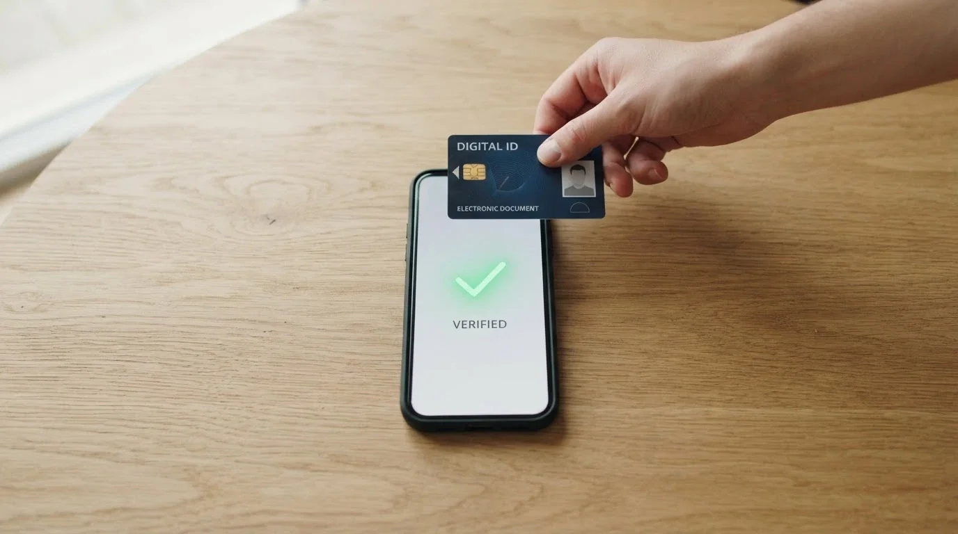 Smartphone con app CieID aperta mentre la CIE viene avvicinata al retro del telefono per la scansione NFC