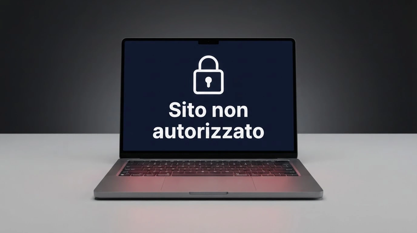 Un avviso di blocco DNS su uno schermo con il logo ADM e la scritta «sito non autorizzato»