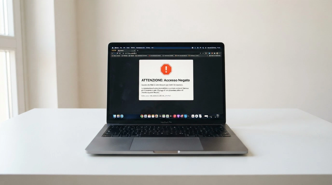 Schermata di un avviso di sito inibito dall'ADM con messaggio di blocco DNS