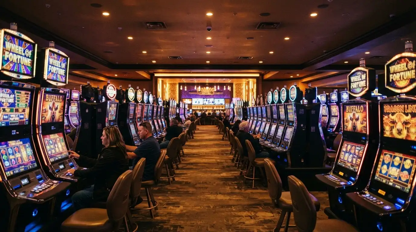 La sala slot machine del Casinò di Sanremo con file di macchine luminose e schermi digitali